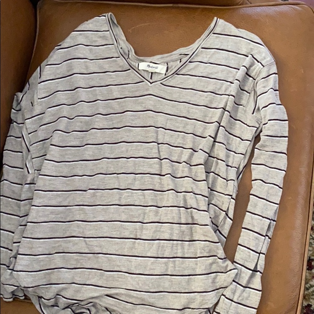 Madewell sand striped v neck long sleeve